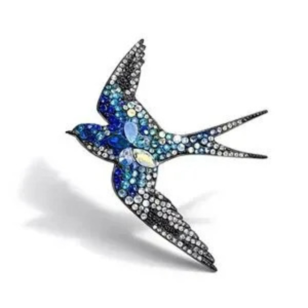 Blue and Silver Crystal Bird Brooch
